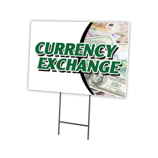 Currency Exchange Yard Sign & Stake outdoor plastic coroplast window, C-1216-DS-Currency Exchange